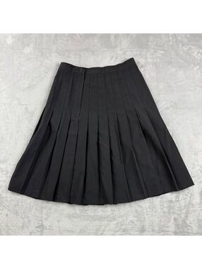 Vintage Christy Girl Womens Size 10 Black Pleated Midi Skirt Made in USA Rayon
